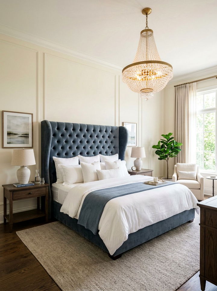 Blue Gray Statement Headboard - 30 blue gray bedroom ideas