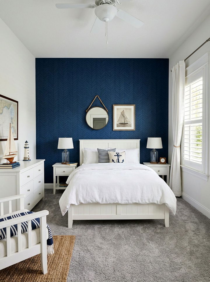Blue Herringbone Bedroom Wall - 30 bedroom herringbone wall ideas