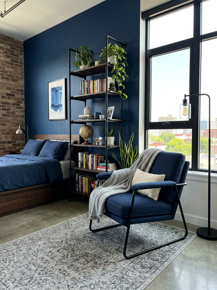 Blue Industrial Accent Chair - 30 industrial blue bedroom ideas