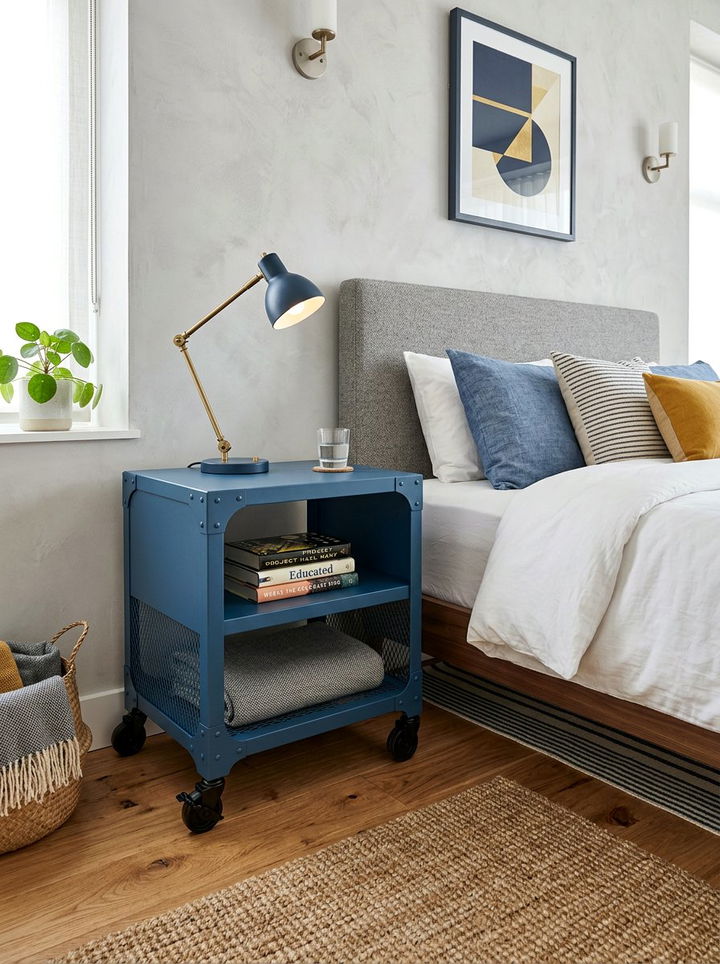Blue Industrial Nightstand - 30 industrial blue bedroom ideas