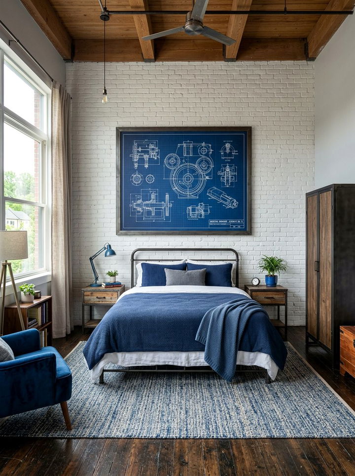 Blue Industrial Wall Art - 30 industrial blue bedroom ideas