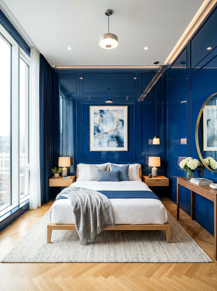 Blue Lacquered Walls - 30 blue bedroom ideas