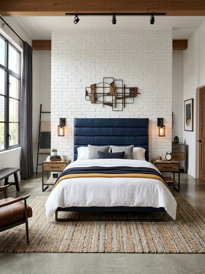 Blue Leather Headboard Design - 30 industrial blue bedroom ideas