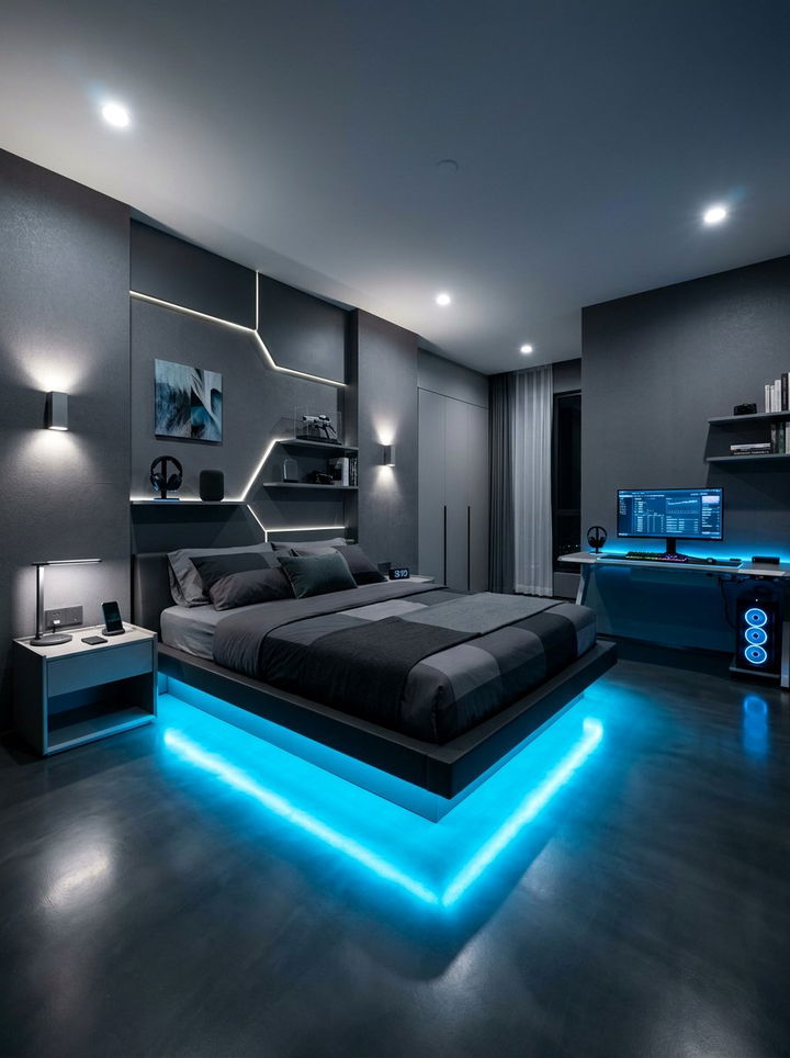 Blue Led Strip Lighting - 30 space themed bedroom ideas