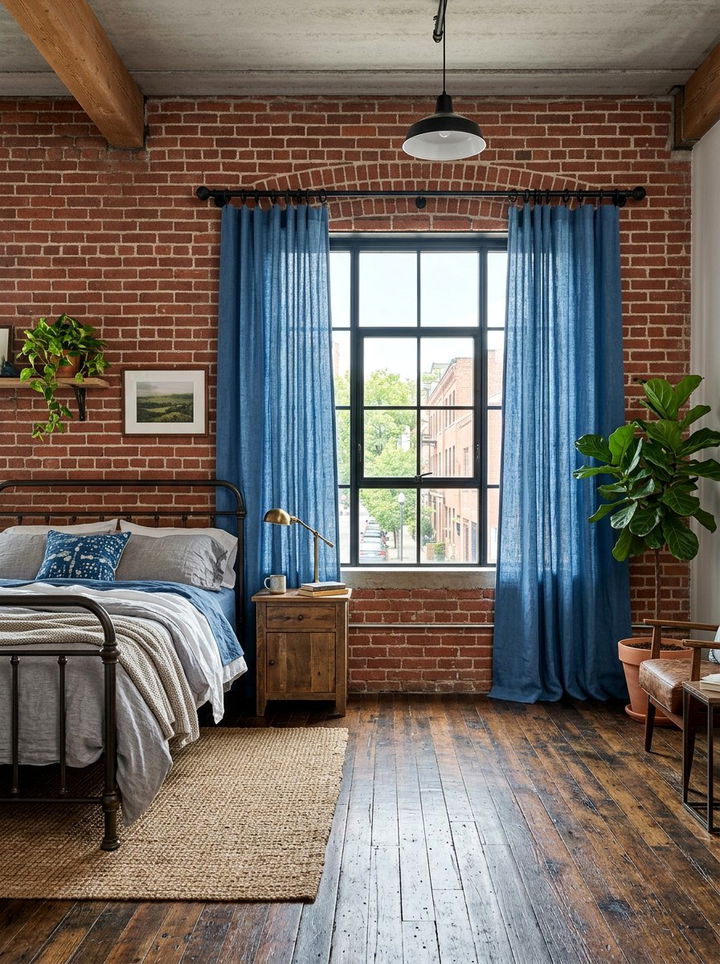 Blue Linen Bedroom Curtains - 30 industrial blue bedroom ideas