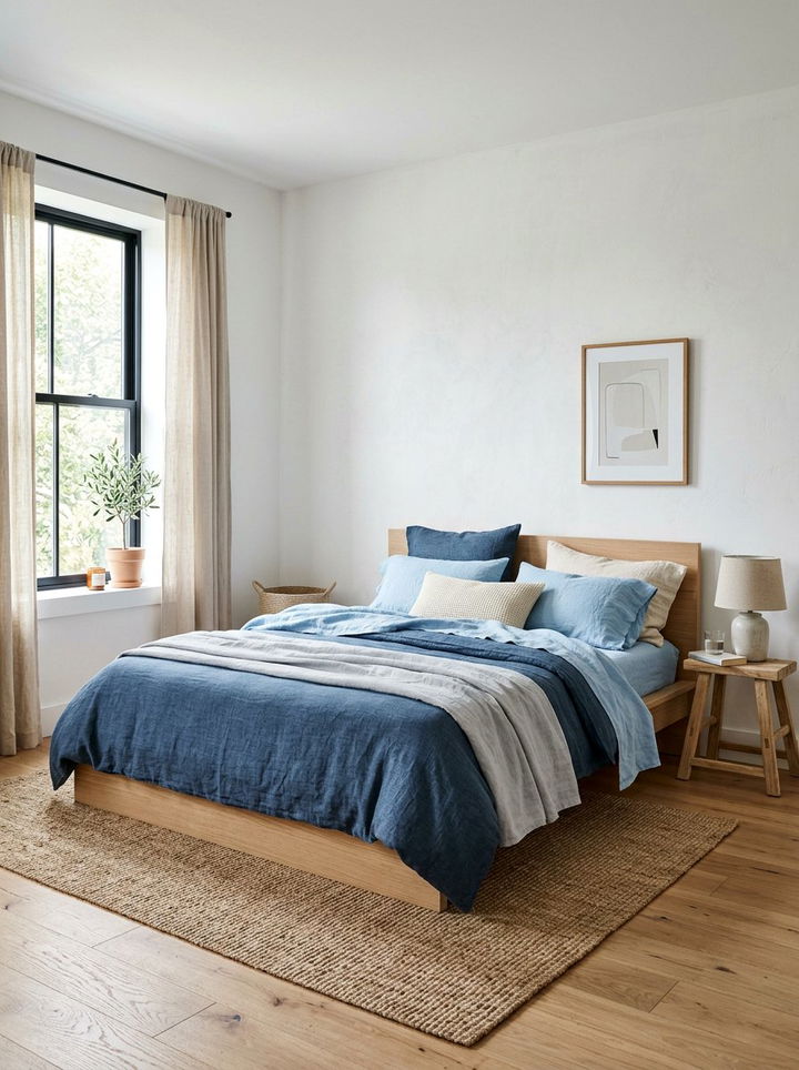 Blue Linen Minimalist Bedroom - 30 minimalist blue bedroom ideas