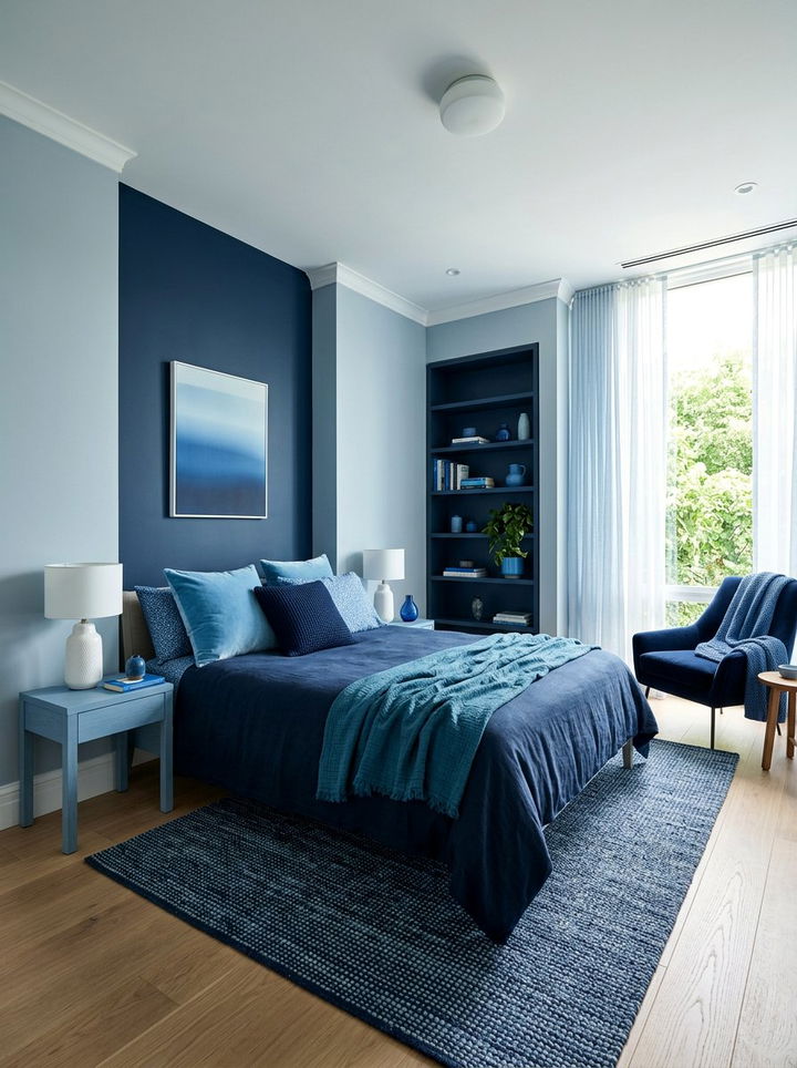 Blue Monochromatic Minimalist Bedroom - 30 minimalist blue bedroom ideas
