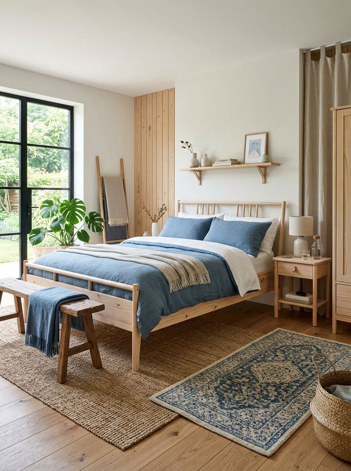 Blue Natural Wood - 30 scandinavian blue bedroom ideas