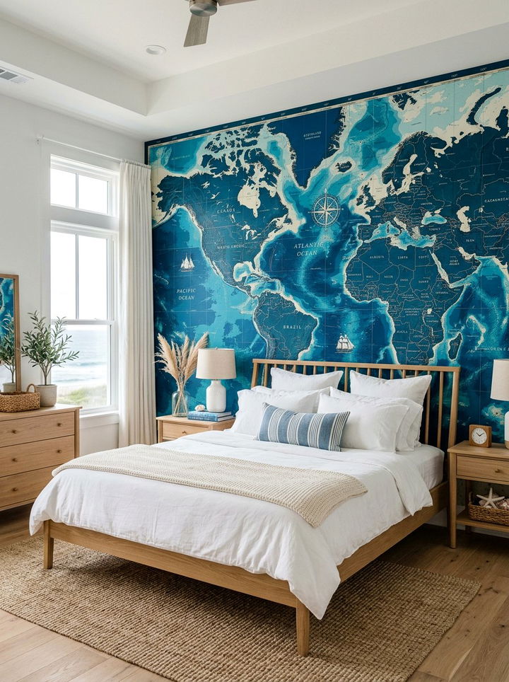 Blue Ocean World Map Wallpaper - 30 world map bedroom ideas