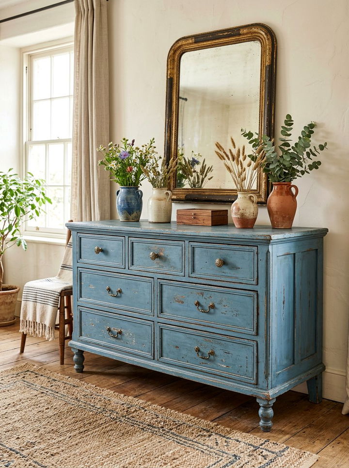 Blue Painted Farmhouse Dresser - 30 farmhouse blue bedroom ideas