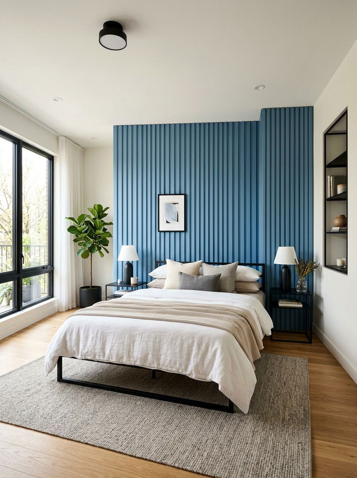 Blue Paneled Wall Bedroom - 30 modern blue bedroom ideas