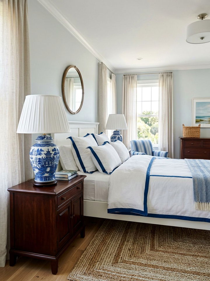 Blue Patterned Ceramic Lamp - 30 bedroom bedside lamps