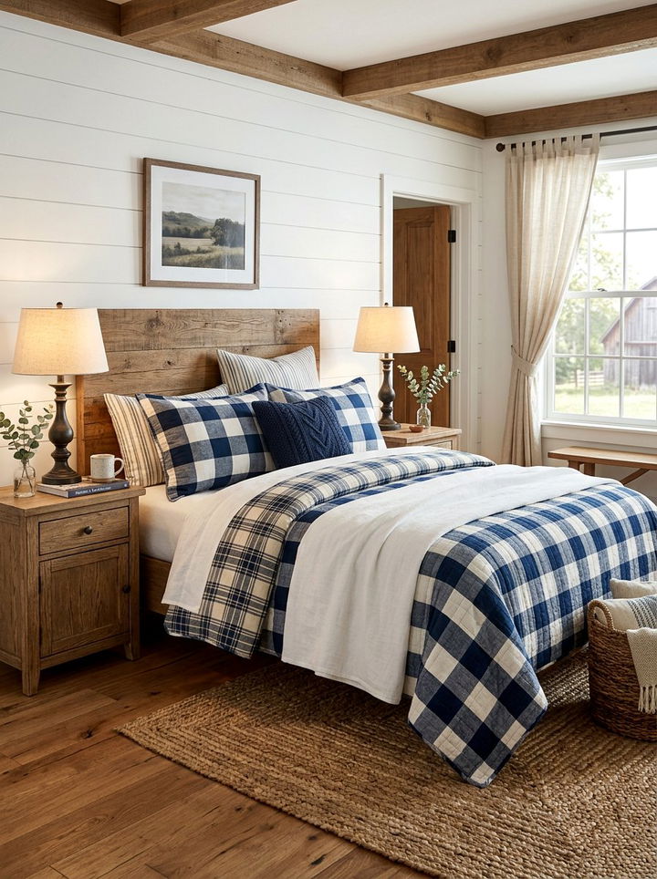 Blue Plaid Bedding Farmhouse - 30 farmhouse blue bedroom ideas