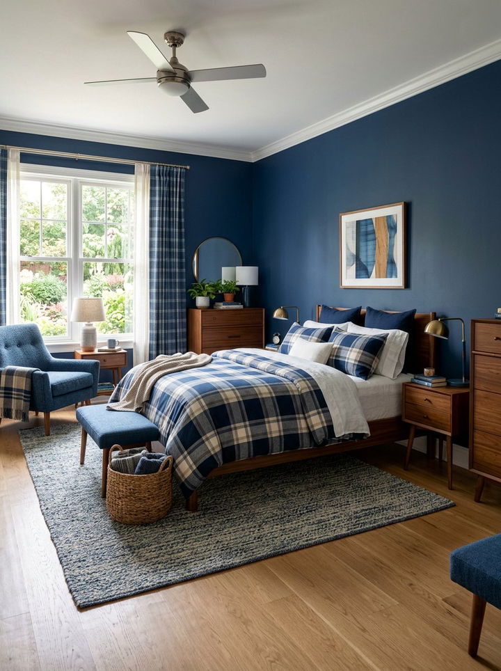 Blue Plaid Bedroom - 30 contemporary blue bedroom ideas