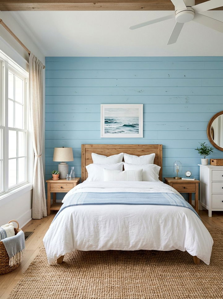 Blue Shiplap Bedroom Wall - 30 sky blue bedroom ideas