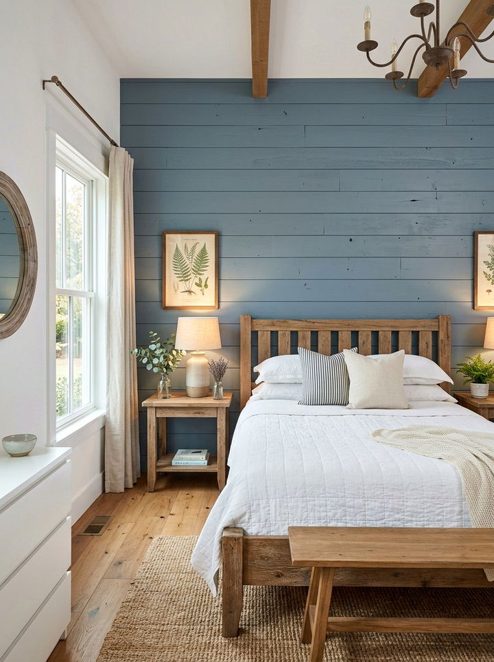 Blue Shiplap Wall - 30 blue bedroom ideas