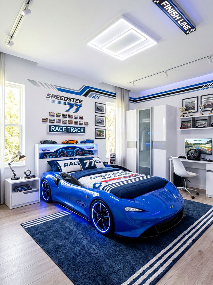 Blue Speedster Bed - 30 car themed bedroom ideas