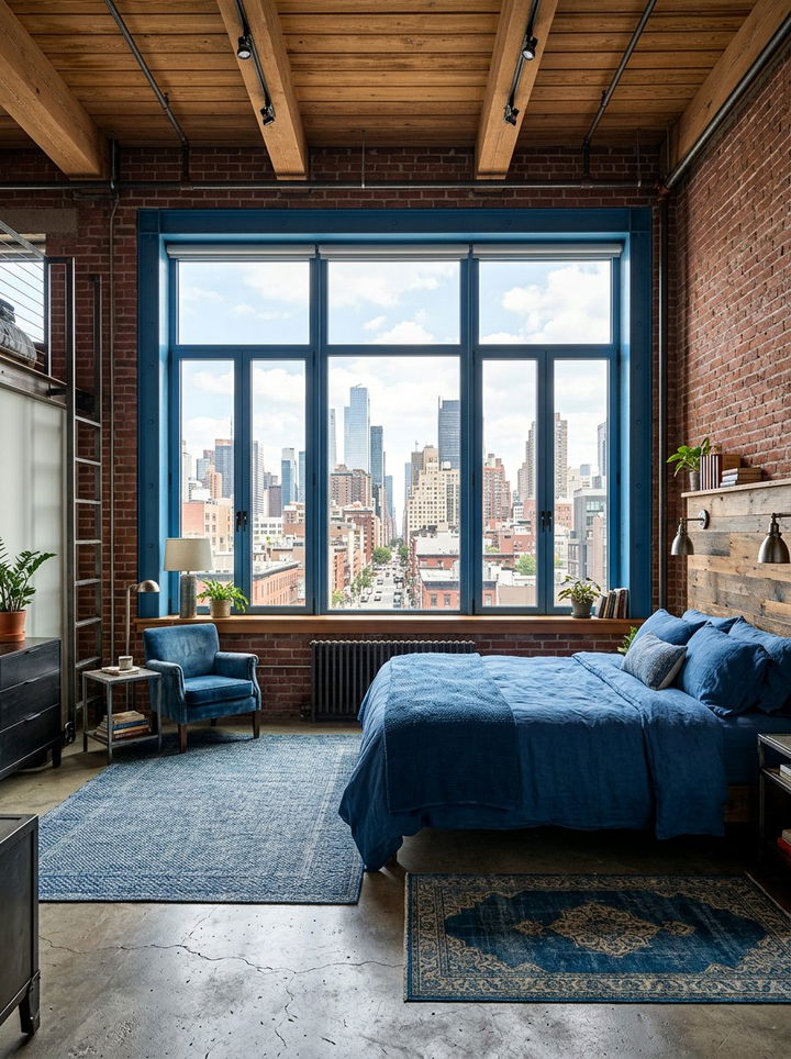 Blue Steel Window Frame - 30 industrial blue bedroom ideas