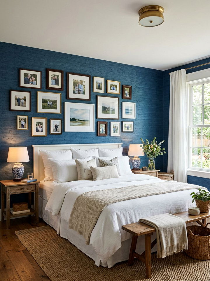 Blue Textured Farmhouse Wallpaper - 30 farmhouse blue bedroom ideas