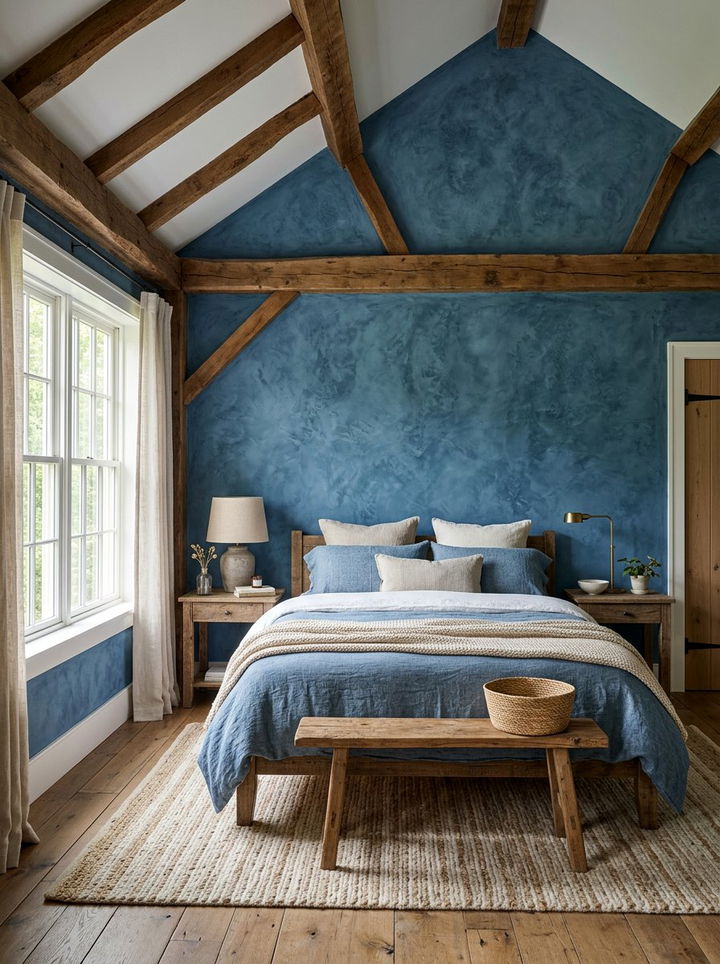 Blue Textured Plaster Walls - 30 blue bedroom ideas