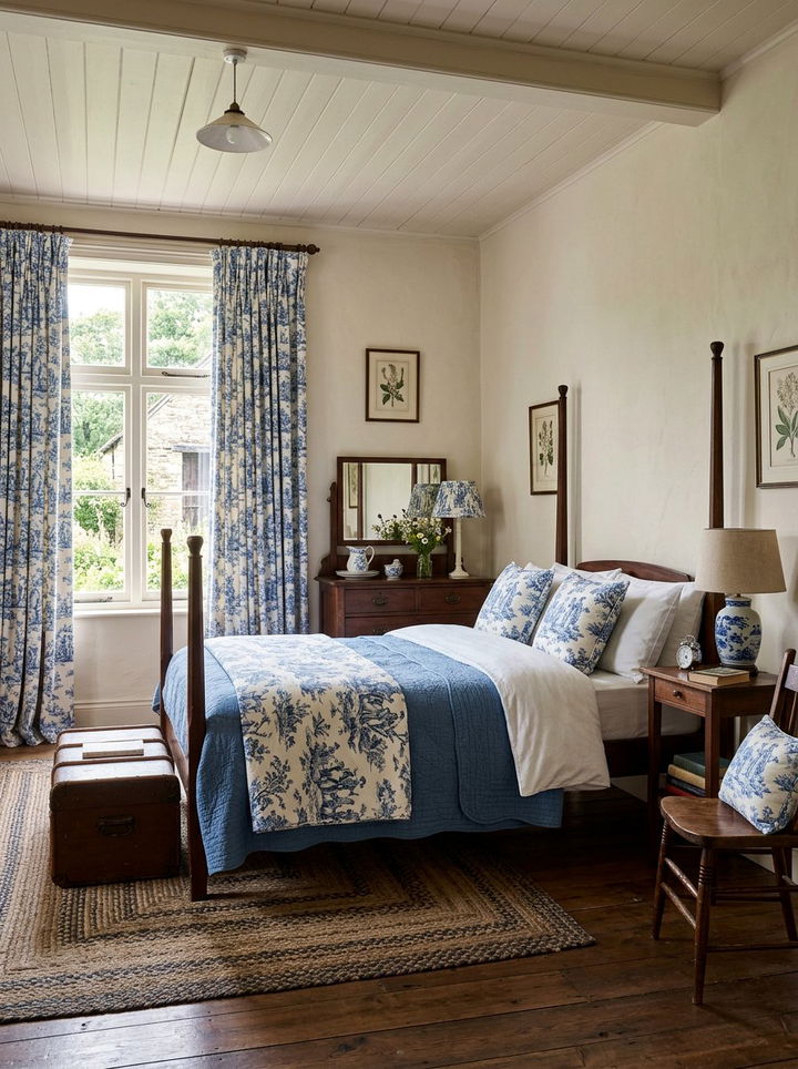 Blue Toile Farmhouse Bedroom - 30 farmhouse blue bedroom ideas