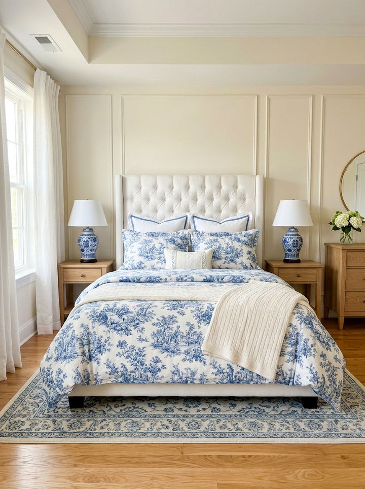 Blue Toile Floral Bedding - 30 bedroom floral bedding ideas