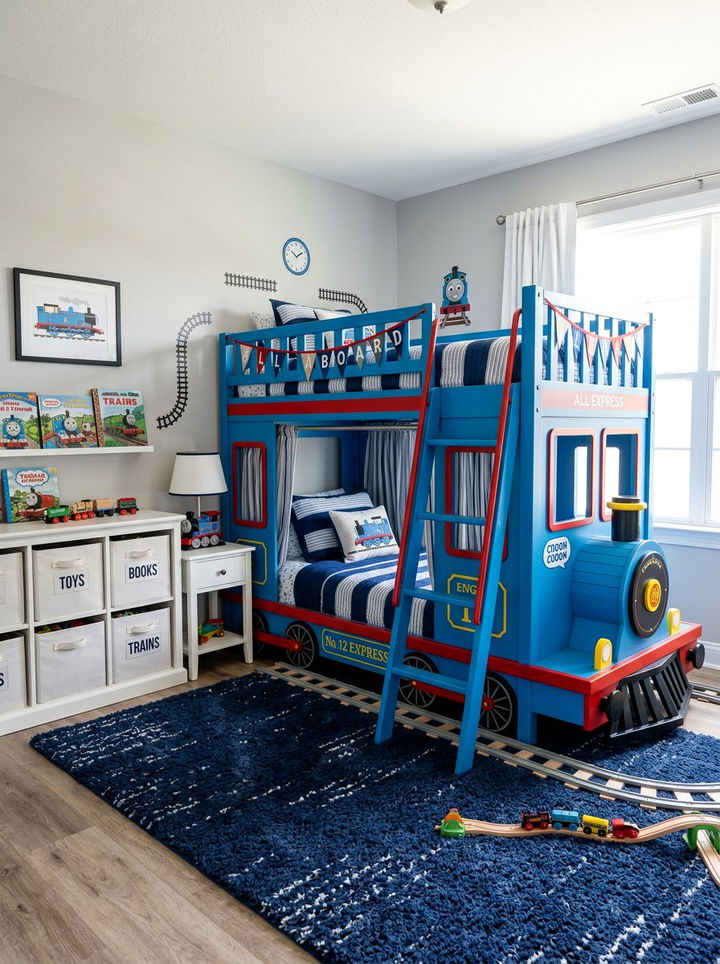 Blue Train Bunk Bed - 30 train bedroom ideas