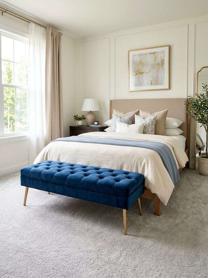 Blue Velvet Bedroom Bench - 30 blue bedroom ideas