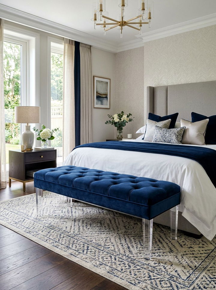 Blue Velvet Bench - 30 bedroom upholstered benches