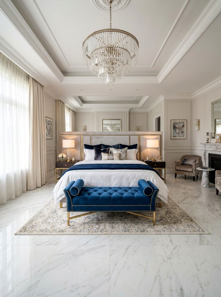 Blue Velvet Bench - 30 bedroom storage benches