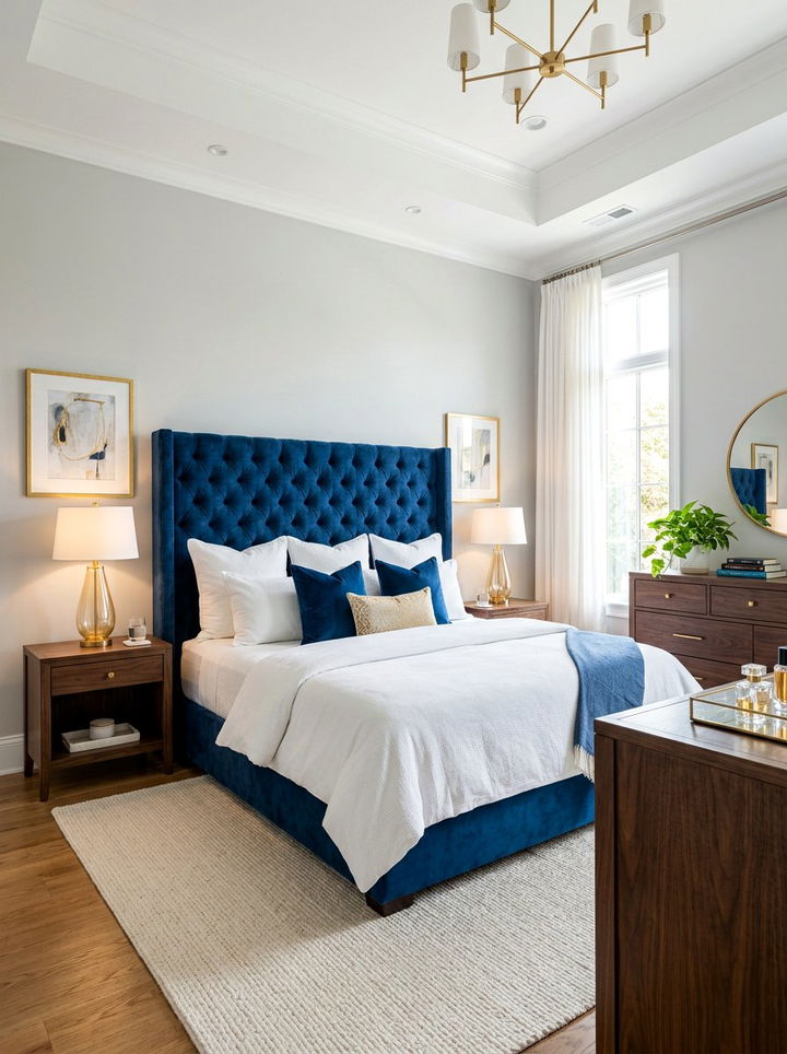 Blue Velvet Headboard - 30 pastel blue bedroom ideas