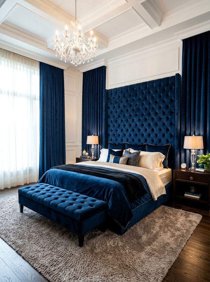Blue Velvet Upholstered Bedroom - 30 blue bedroom design ideas