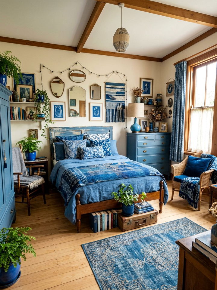Blue Vintage Bohemian Bedroom - 30 bohemian blue bedroom ideas