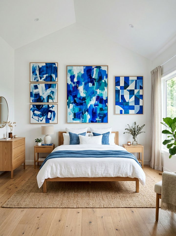 Blue Wall Art - 30 scandinavian blue bedroom ideas