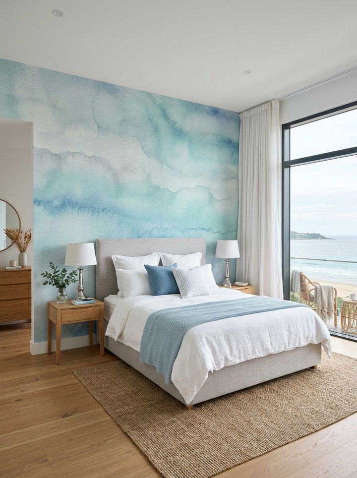 Blue Watercolor Wash Wallpaper - 30 bedroom peel and stick wallpapers