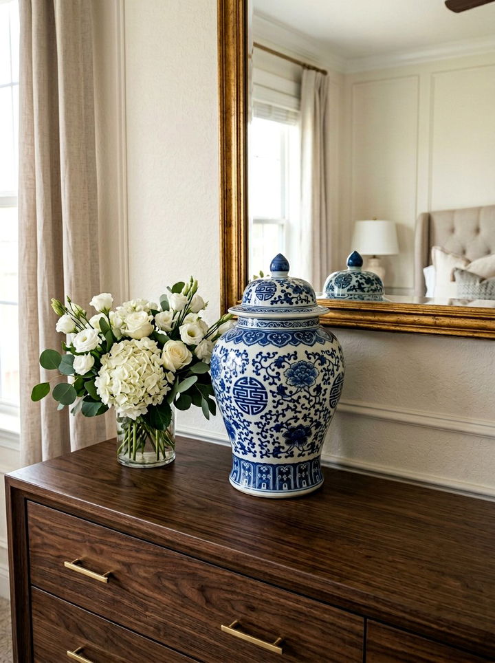 Blue and White Porcelain Ginger Jar - 30 British colonial bedroom ideas