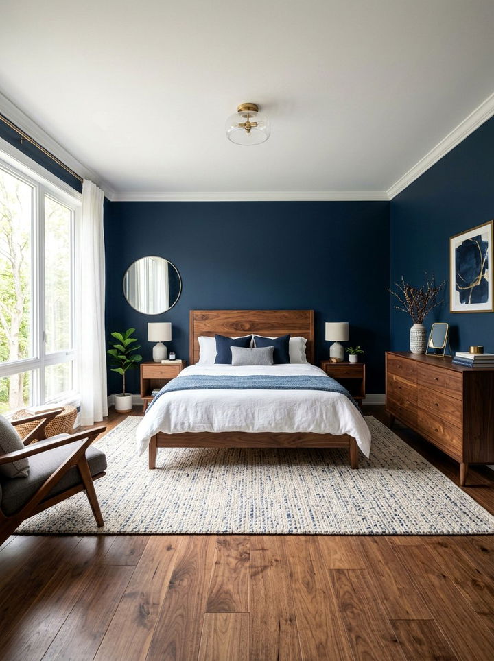 Blue and Wood Bedroom - 30 minimalist blue bedroom ideas