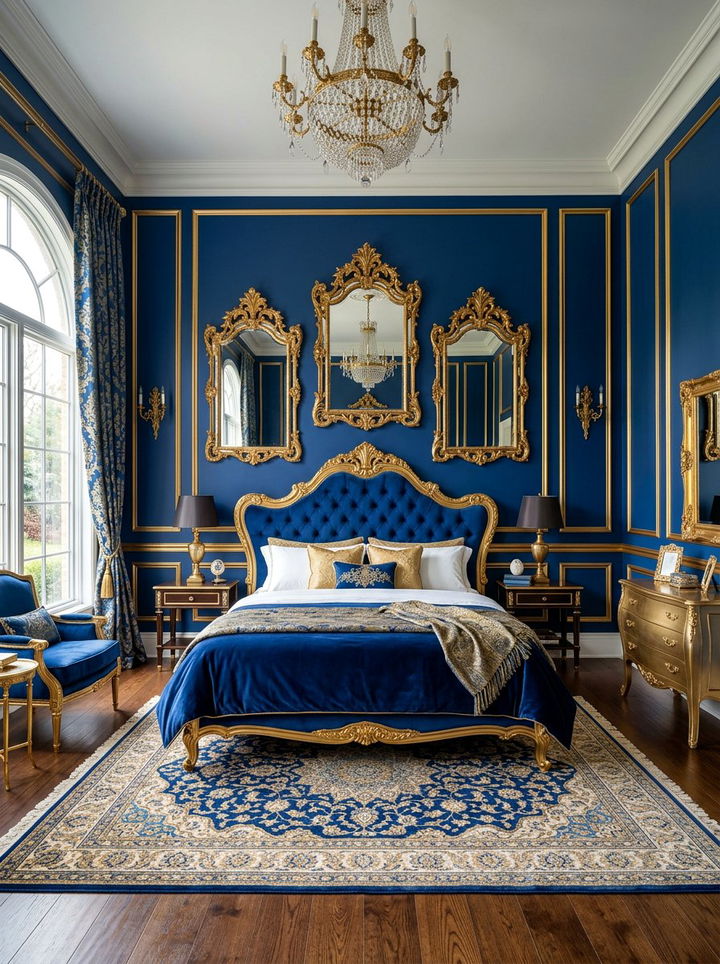 Blue and gold bedroom - 30 bedroom blue walls