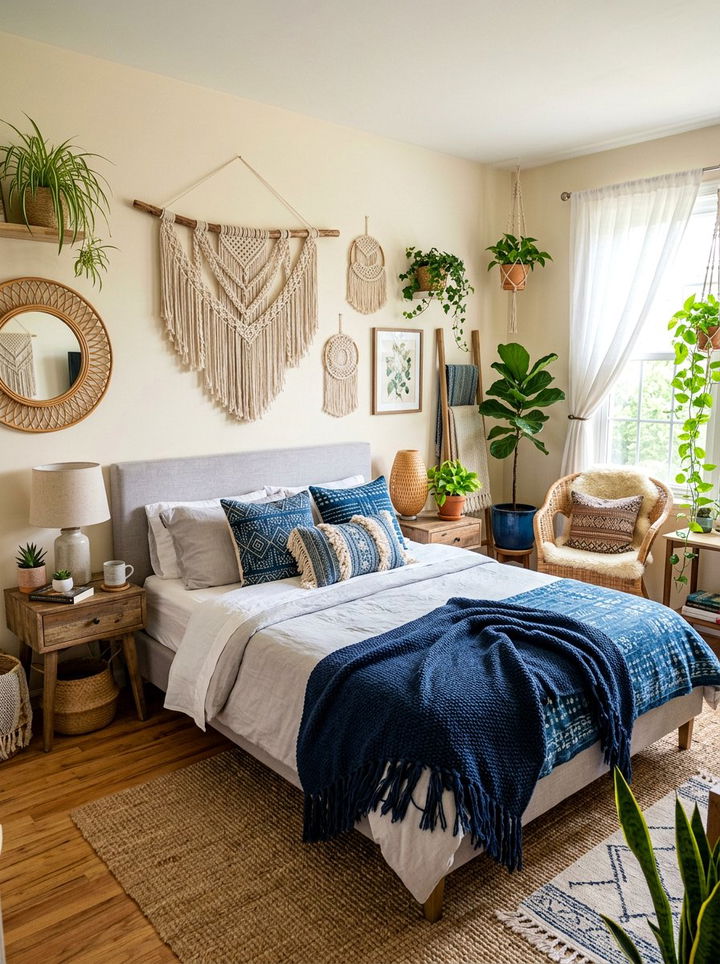 Blue and gray boho style bedroom - 30 blue and gray bedroom ideas
