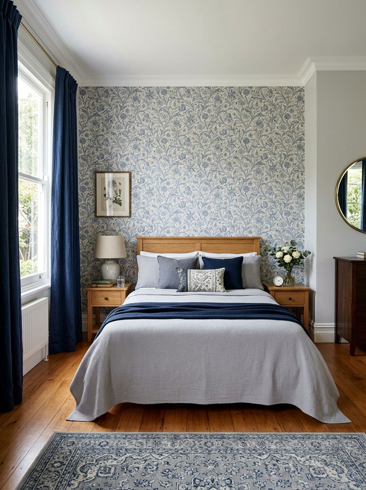 Blue and gray floral wallpaper bedroom - 30 blue and gray bedroom ideas