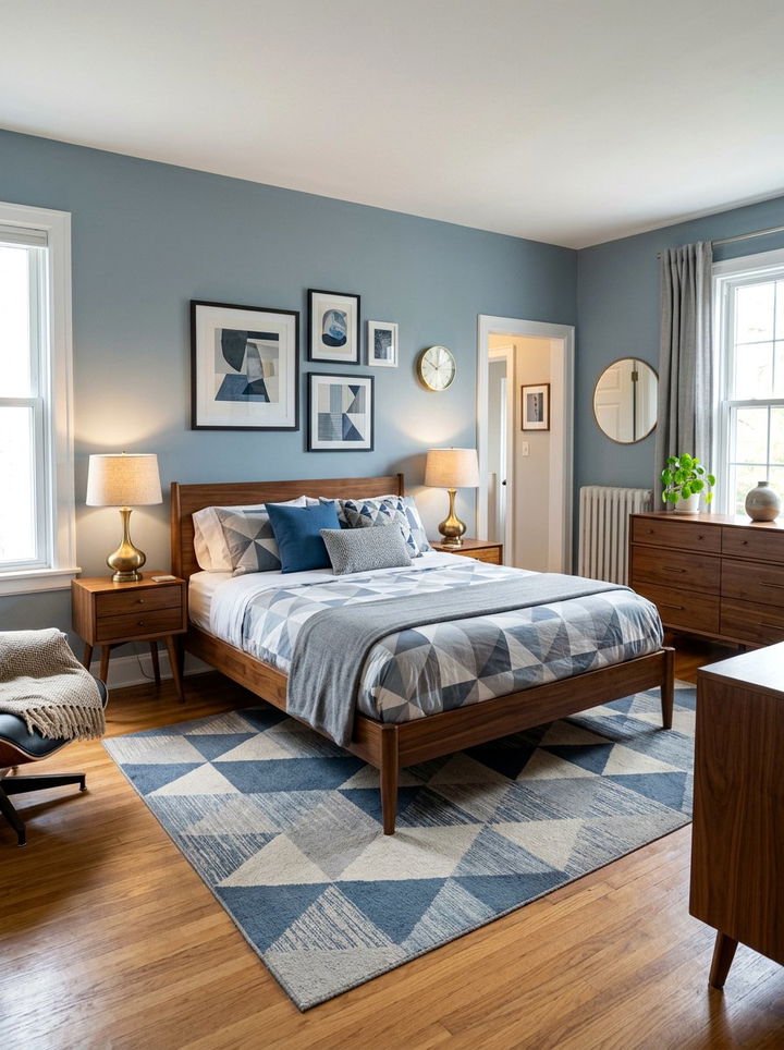 Blue and gray mid century modern bedroom - 30 blue and gray bedroom ideas
