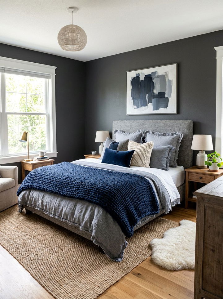 Blue and gray textured bedding bedroom - 30 blue and gray bedroom ideas