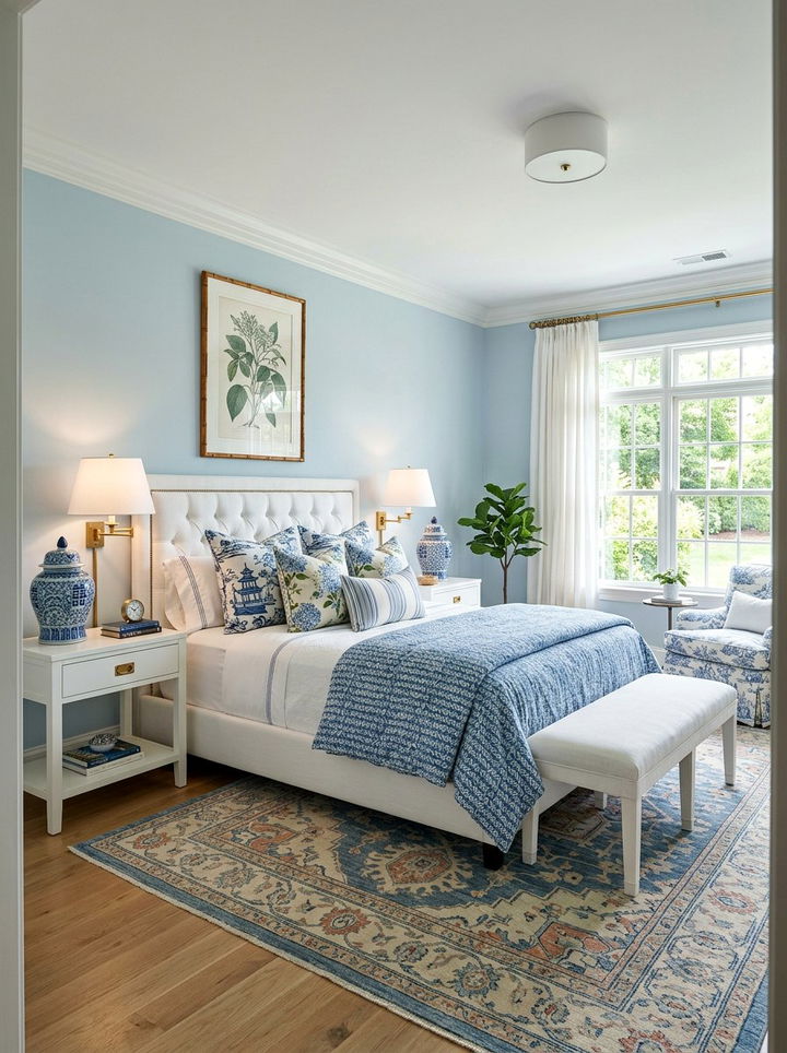 Blue and white ginger jars - 30 grandmillennial bedroom ideas