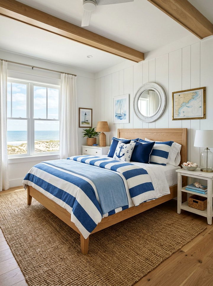 Blue and white striped bedding - 30 bedroom striped bedding ideas