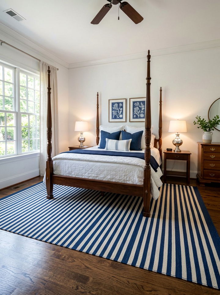 Blue and white striped rug - 30 traditional blue bedroom ideas