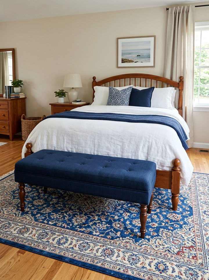 Blue bench at end of bed - 30 traditional blue bedroom ideas