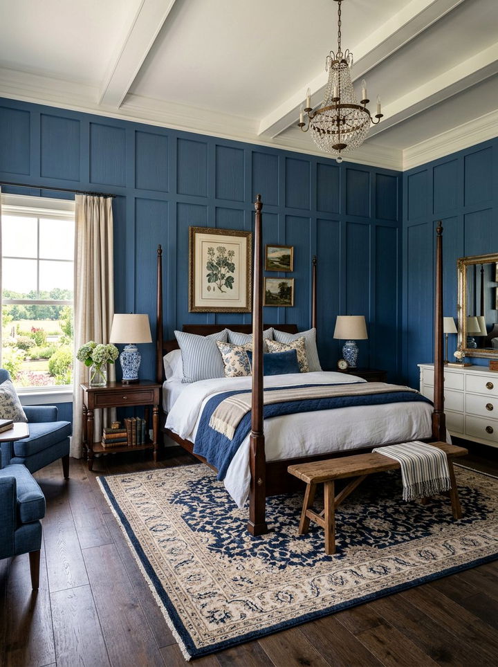 Blue board and batten bedroom - 30 bedroom blue walls