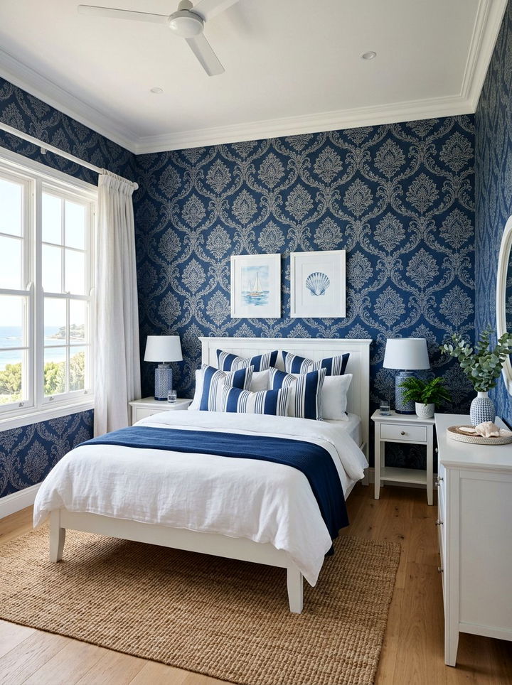Blue damask wallpaper - 30 bedroom damask wallpapers
