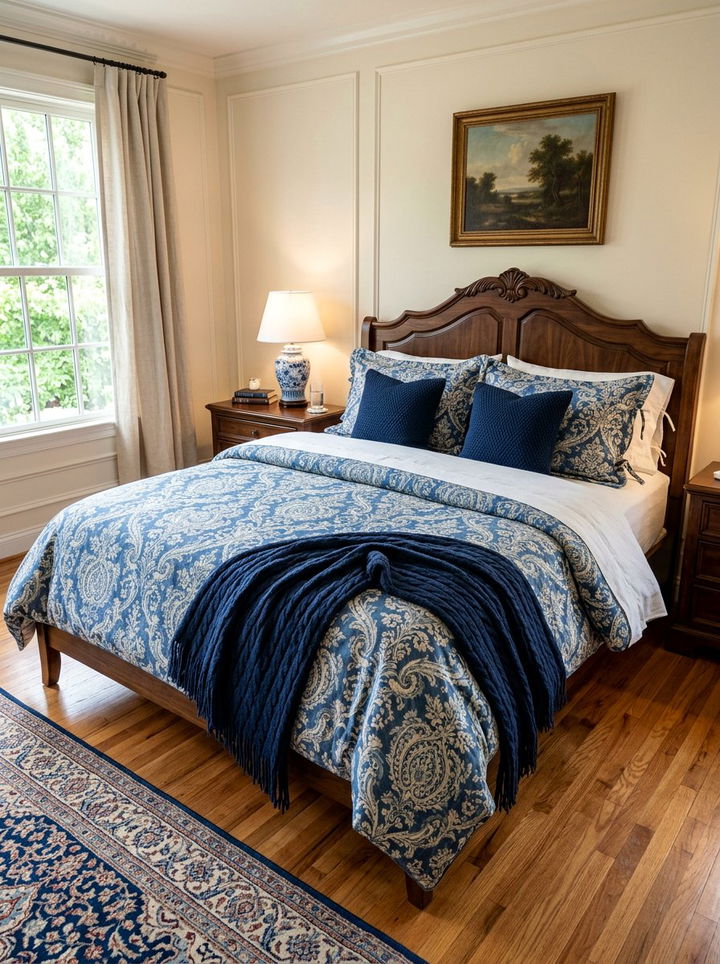 Blue patterned bedding traditional - 30 traditional blue bedroom ideas