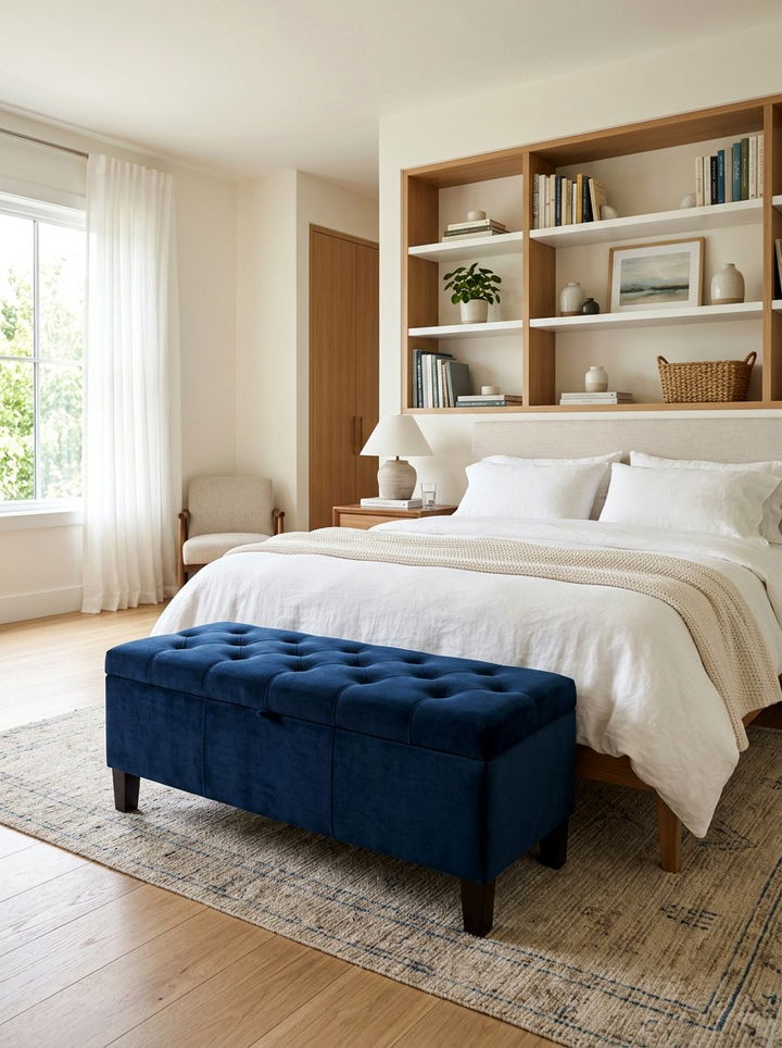 Blue velvet storage ottoman - 30 bedroom ottomans